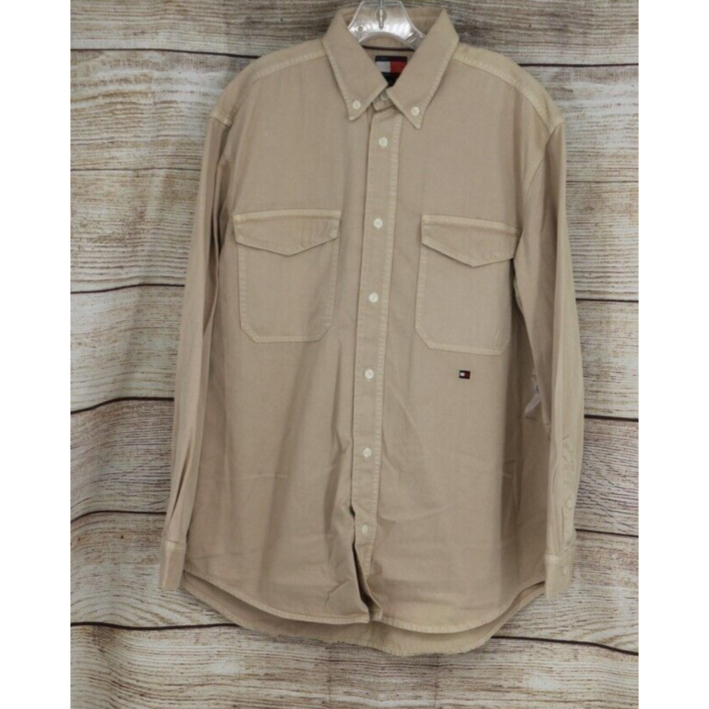 Tommy Hilfiger Shawn Mendes x Mens Size Large XL Button Down Canvas Shirt Tan